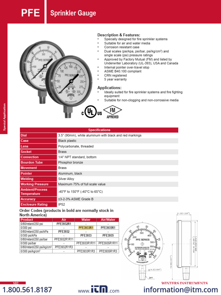 UL 393 Sprinkler Gauge Specifications | PDF | Pressure Measurement ...