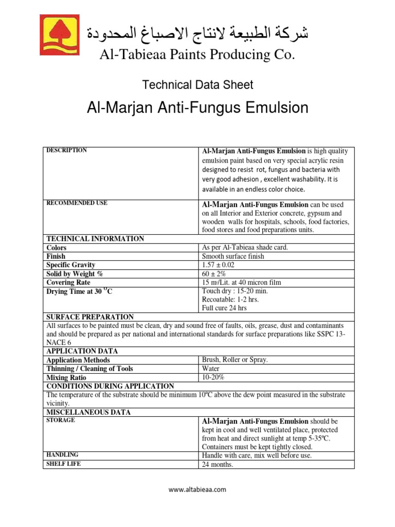 AlMarjan AntiFungus Emulsion PDF Paint Materials
