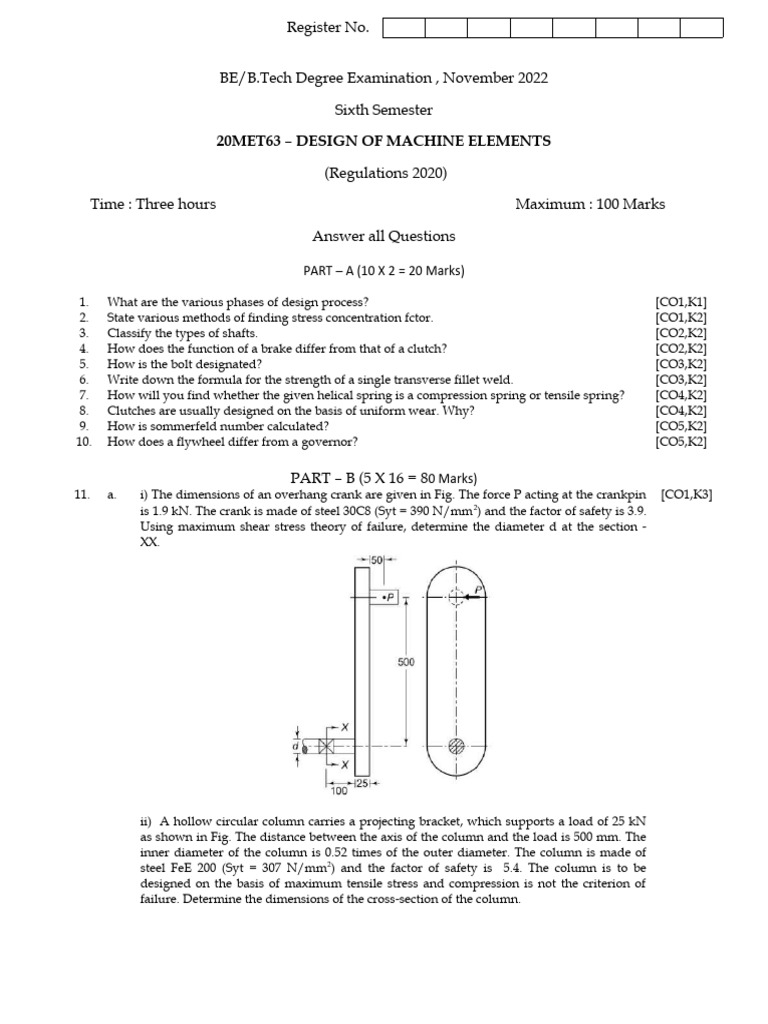 Machine Elements Design Exam Questions | PDF | Stress (Mechanics ...
