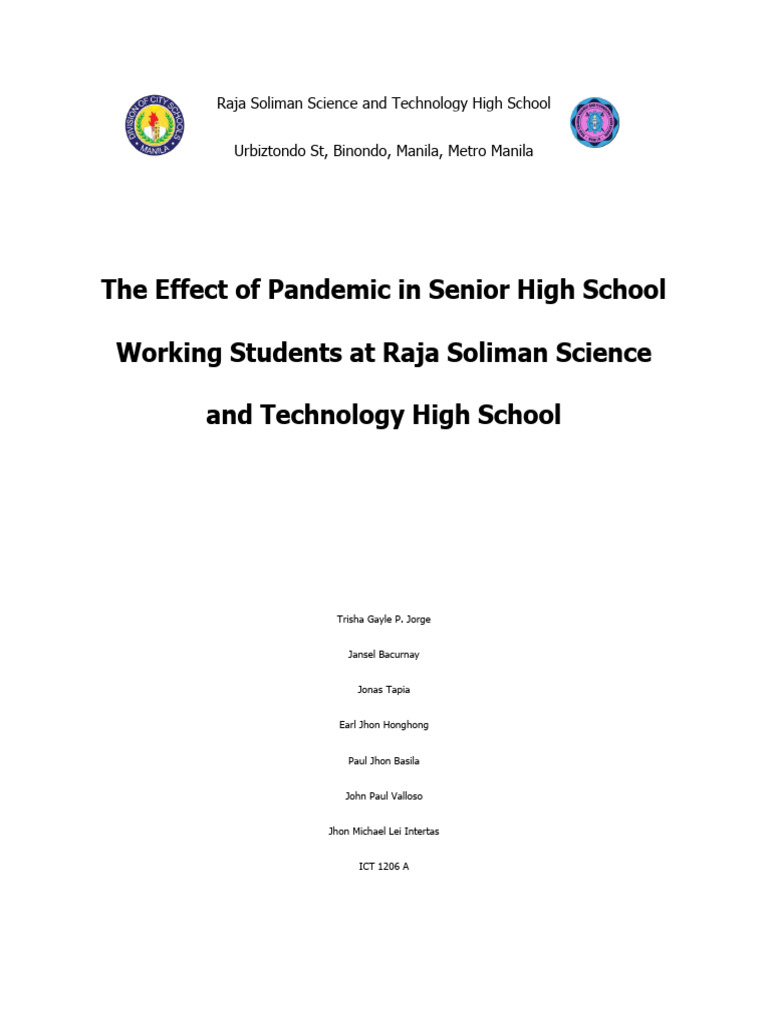 The Effect of Pandemic in Senior High School Working Students at Raja ...