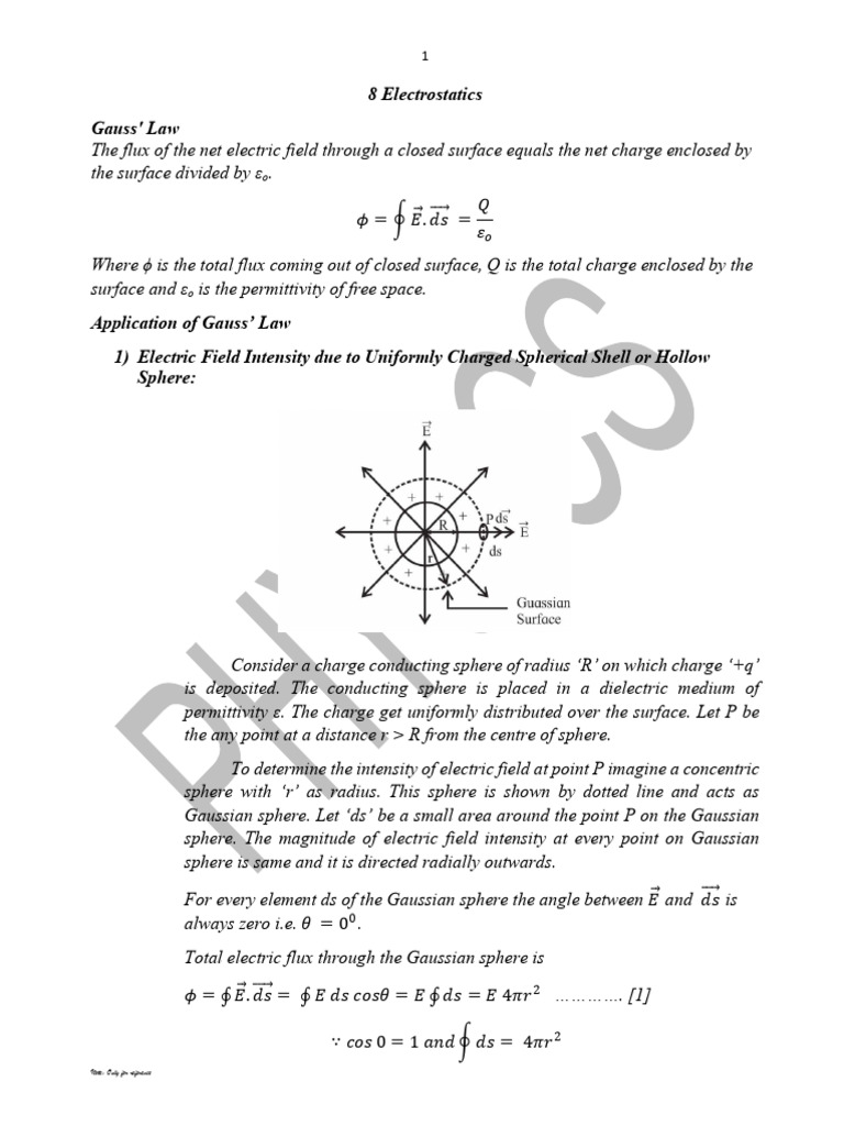 Gauss' Law and Electric Field Intensity | PDF | Electronvolt ...