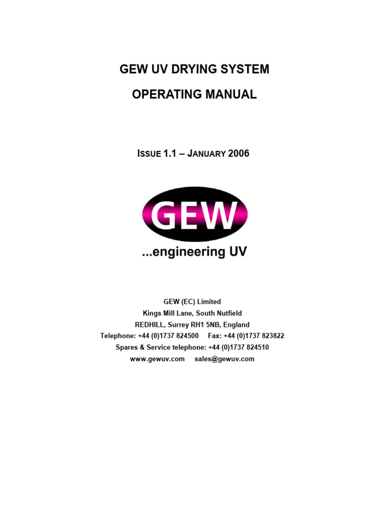 GEW UV Drying System Manual | PDF | Electrical Wiring | Ultraviolet