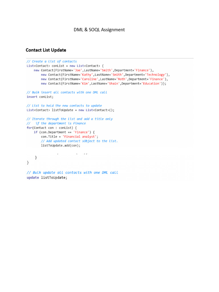 DML and SOQL Examples for Salesforce | PDF | Career & Growth