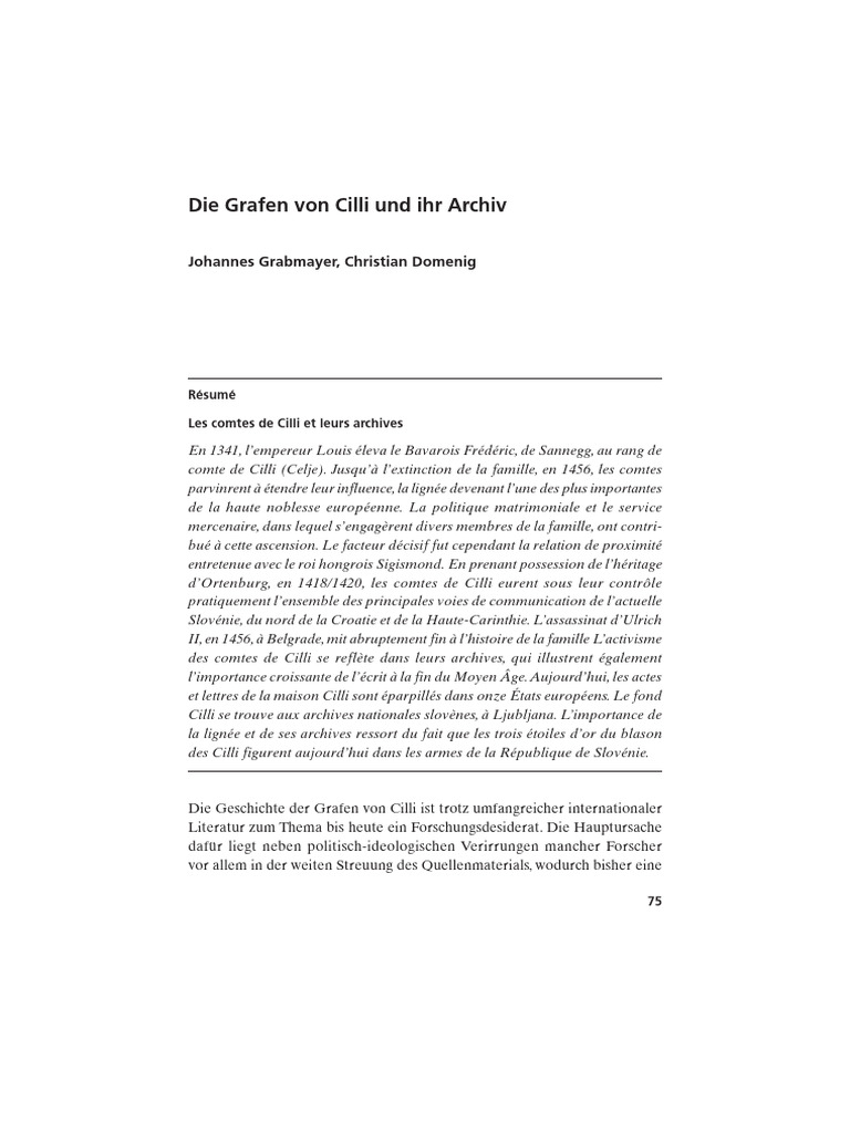 Grabmayer Domenig Die Grafen Von Cilli Und Ihr Archiv | PDF