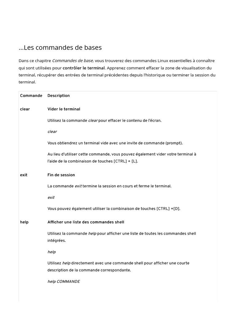 Commandes de base Linux pour terminal | PDF | Interface en ligne de ...