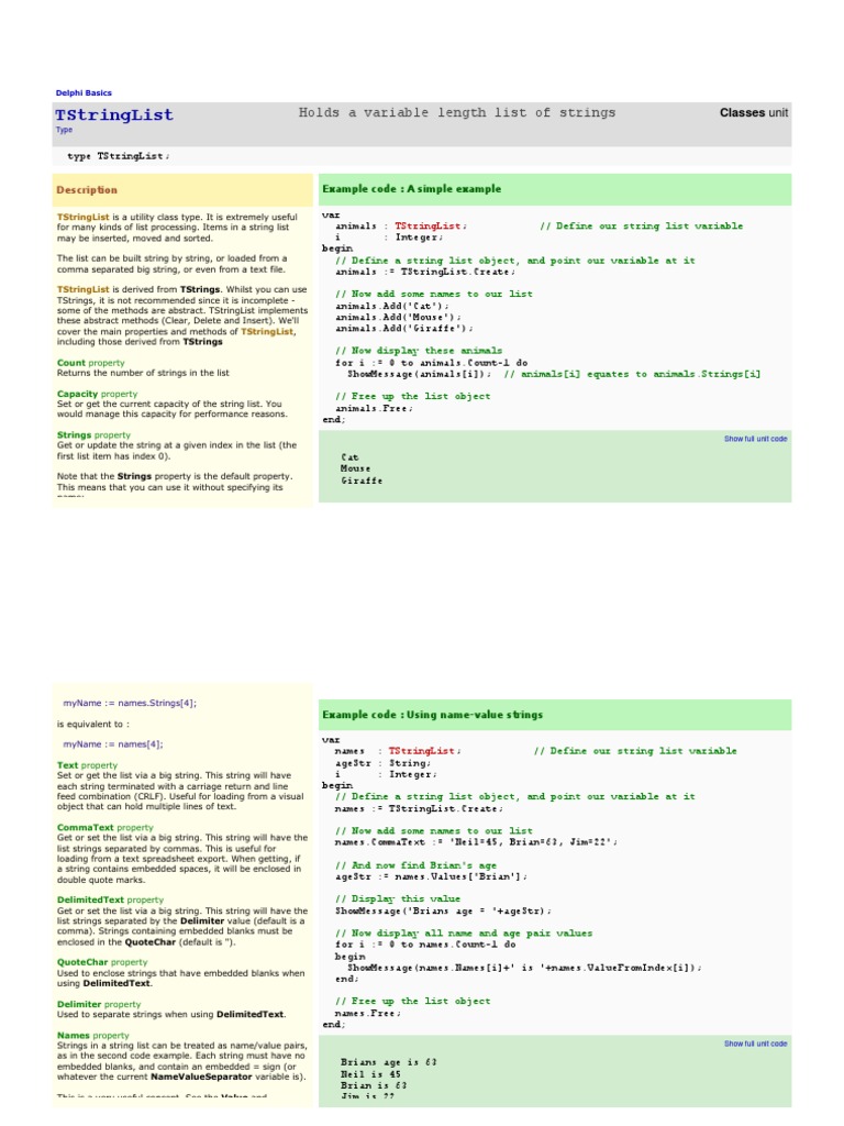 Delphi Basics TStringList Command String Science) Method