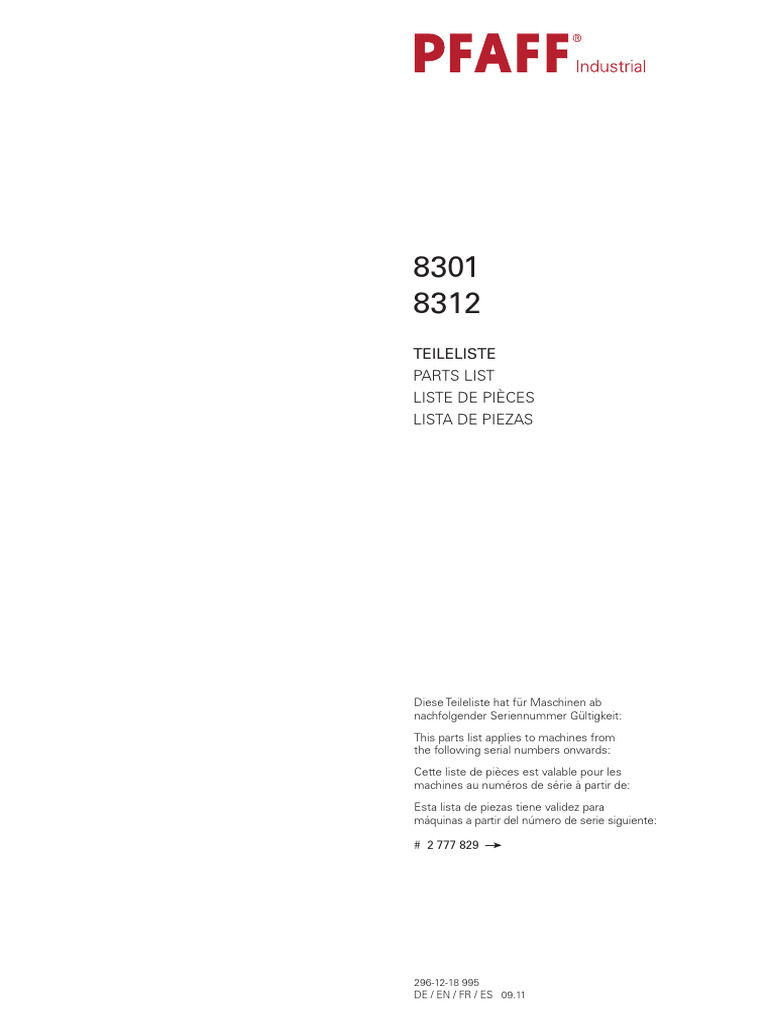 PFAFF 8301 8312 PartsList | PDF