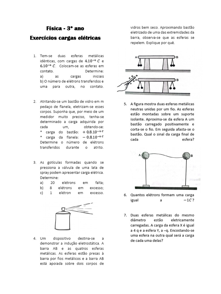 Exercícios sobre Cargas Elétricas | PDF | Carga elétrica | Física ...