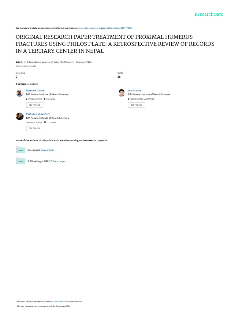 Original Research Paper Treatment of Proximal Humerus Fractures Using ...