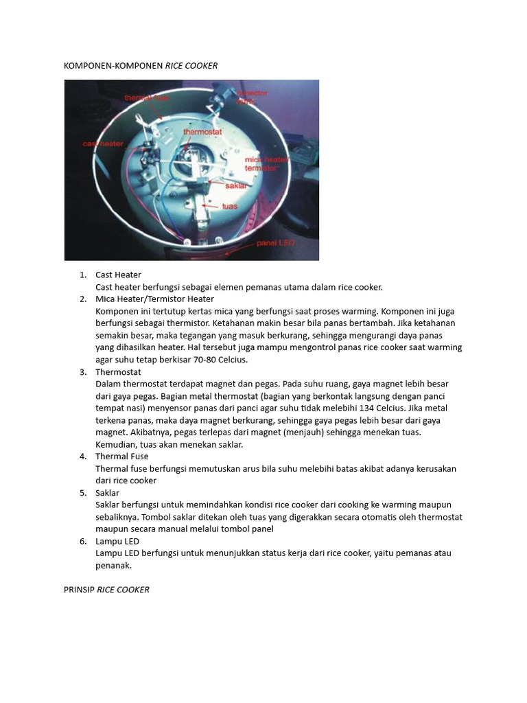 Komponen Utama Rice Cooker dan Fungsinya | PDF | Teknologi & Rekayasa
