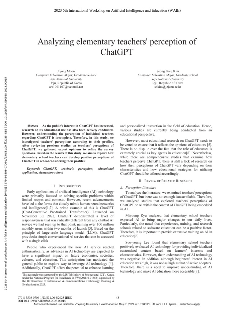 Teachers' Perceptions of ChatGPT in Education | PDF | Artificial ...