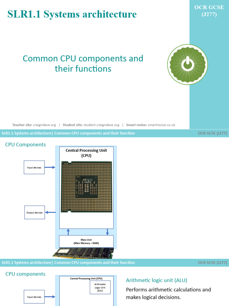 CPU Components in OCR GCSE SLR1.1 | PDF | Central Processing Unit ...