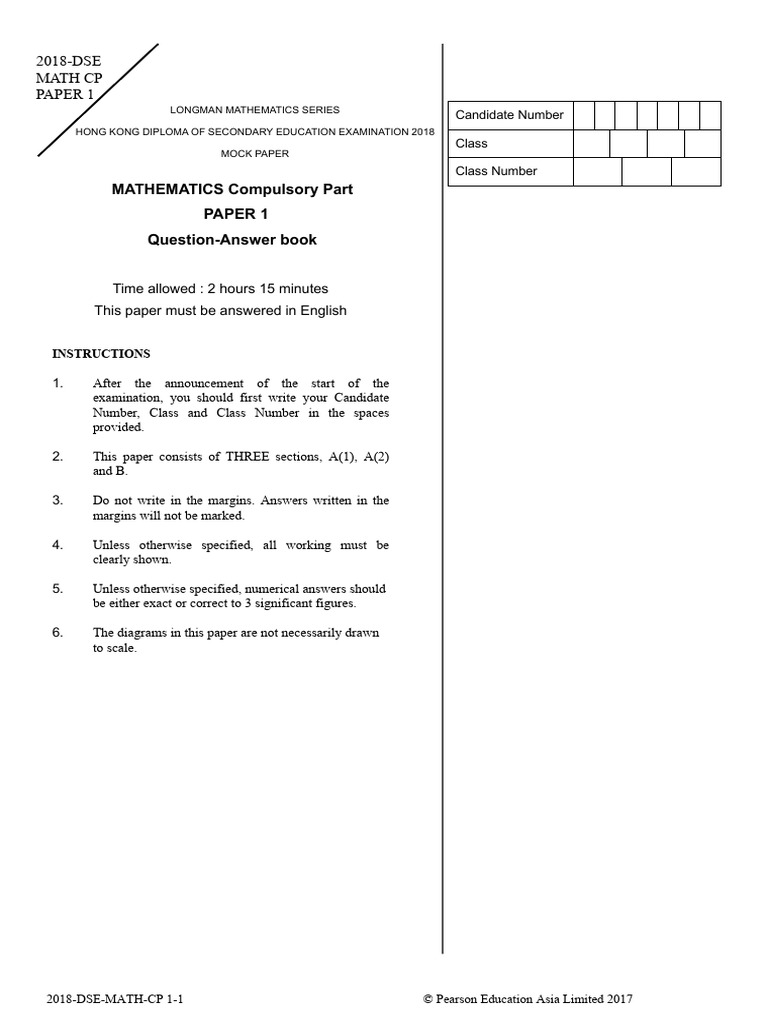 Mock 2018 Compulsory Part Paper 1 Questions | PDF | Mathematics |  Mathematical Concepts