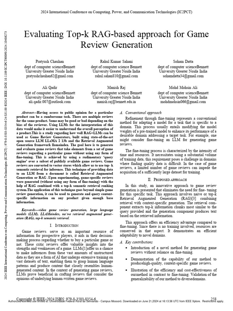 Evaluating Top-K RAG-based Approach For Game Review Generation | PDF ...
