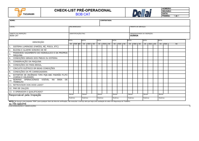 Check-List BOB CAT | PDF