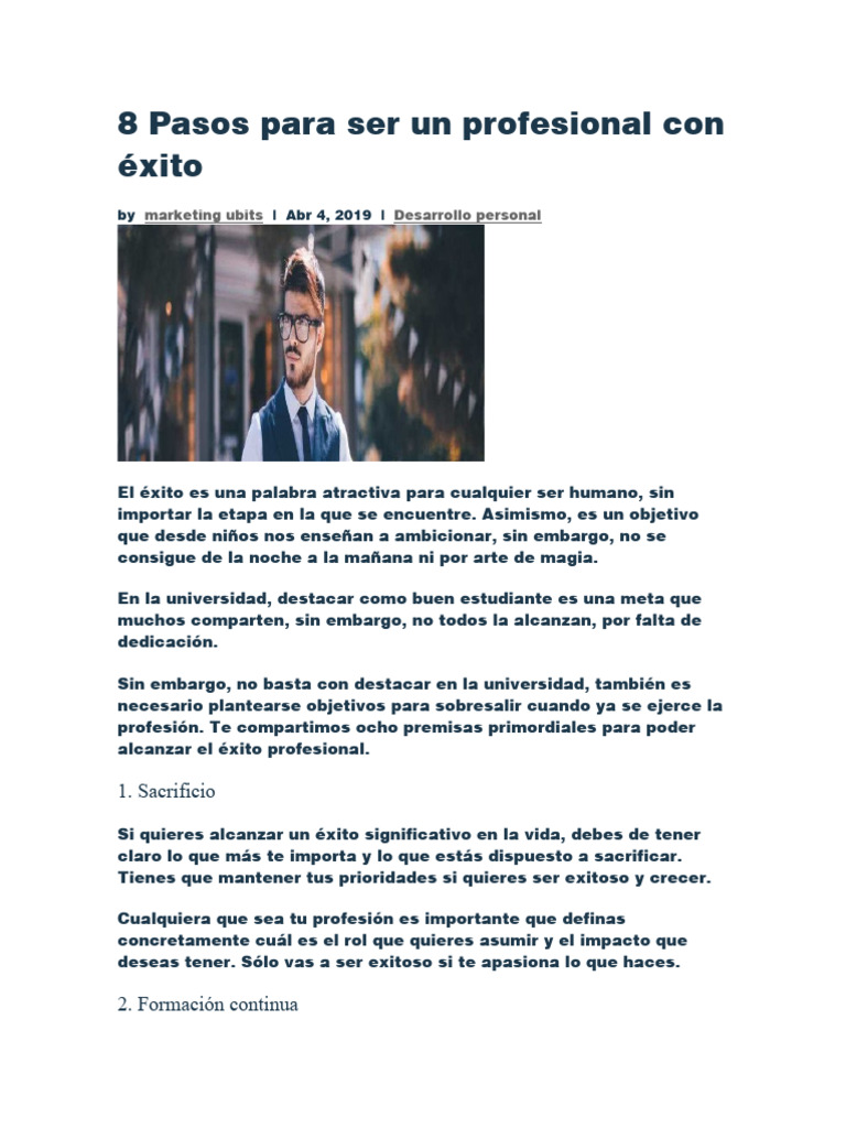 8 Pasos para Ser Un Profesional Con Éxito | PDF | Vida | Felicidad