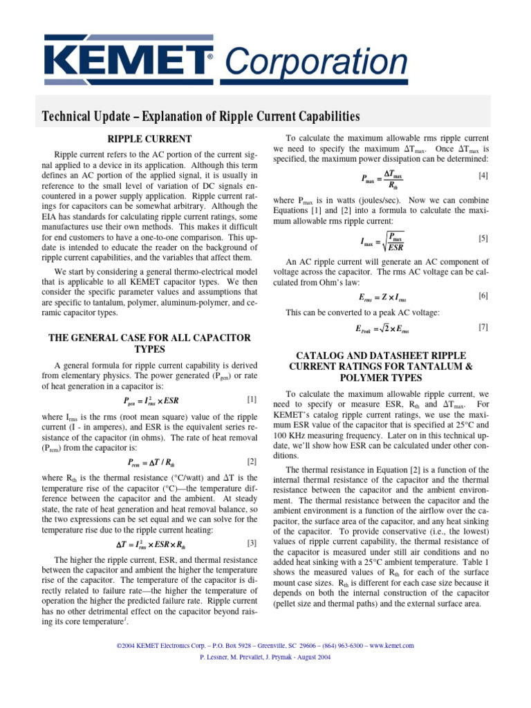 Technical Update Ripple Current Capabilities | PDF | Capacitor ...