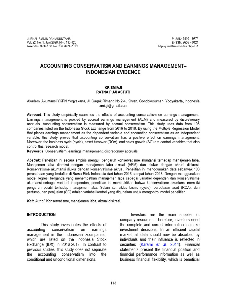 Accounting Conservatism and Earnings Man 2bdfe9da | PDF | Mean ...