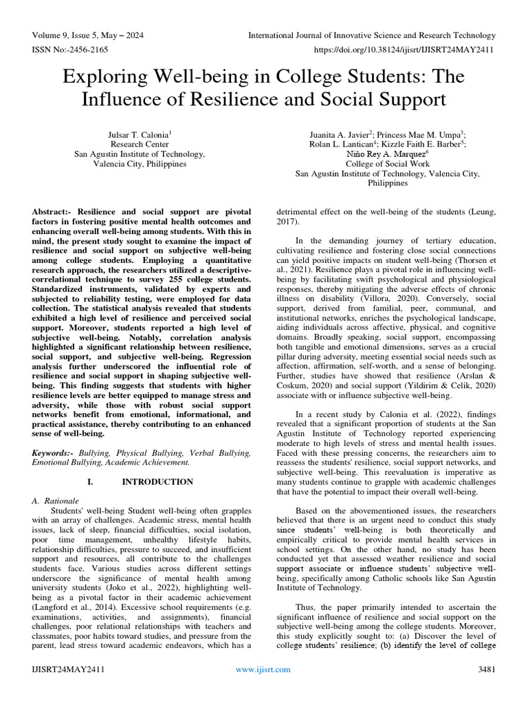 Resilience and Social Support in Students | PDF | Psychological ...