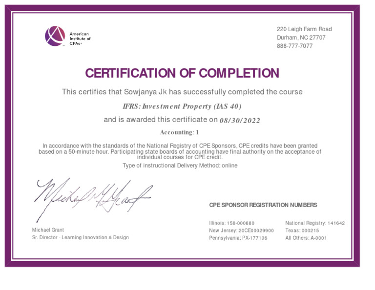 IFRS Investment Property Course Completion | PDF