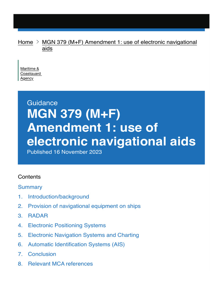 MGN 379 M+F Amendment 1 Use of Electronic Navigational Aids GOV | PDF ...
