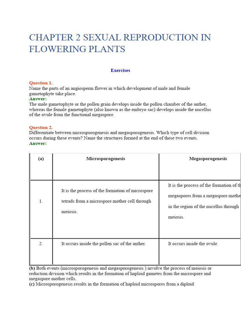 CHAPTER 2 SEXUAL REPRODUCTION IN FLOWERING PLANTS | PDF | Flowers | Pollen