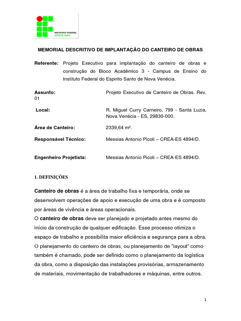 Memorial Descritivo do Canteiro de Obras | PDF | Celeiro | Árvores