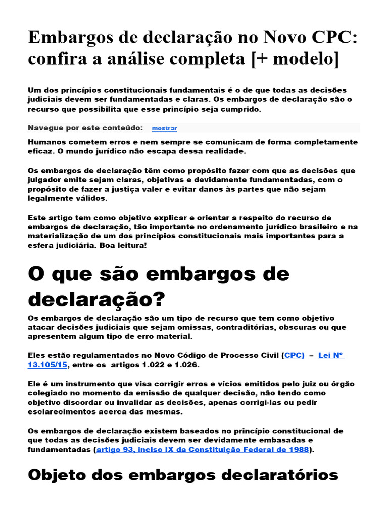 Embargos de Declaração no Novo CPC: Guia Completo | PDF | Sentença ...