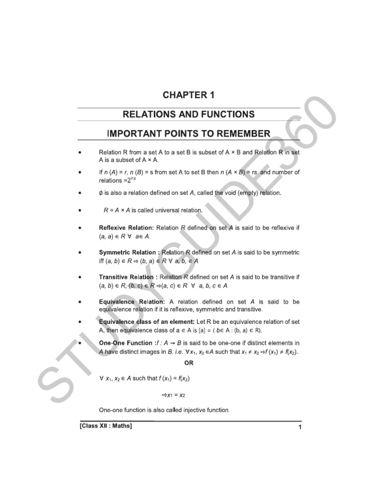 Class 12 maths notes chapter 1 download free pdf mathematical
