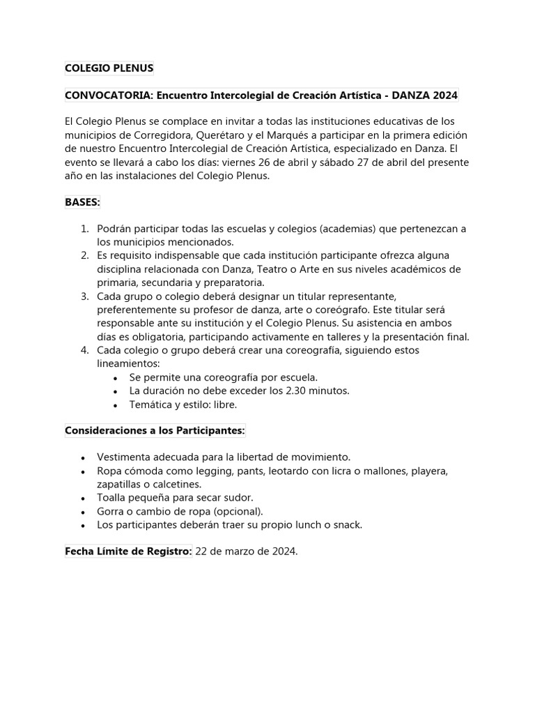 Convocatoria Encuentro Intercolegial de Danza 2024 | PDF | Bailes | Las ...