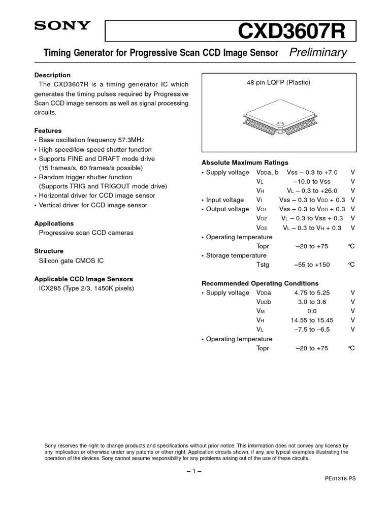 CXD3607R Timing Generator IC Overview | PDF | Charge Coupled Device ...