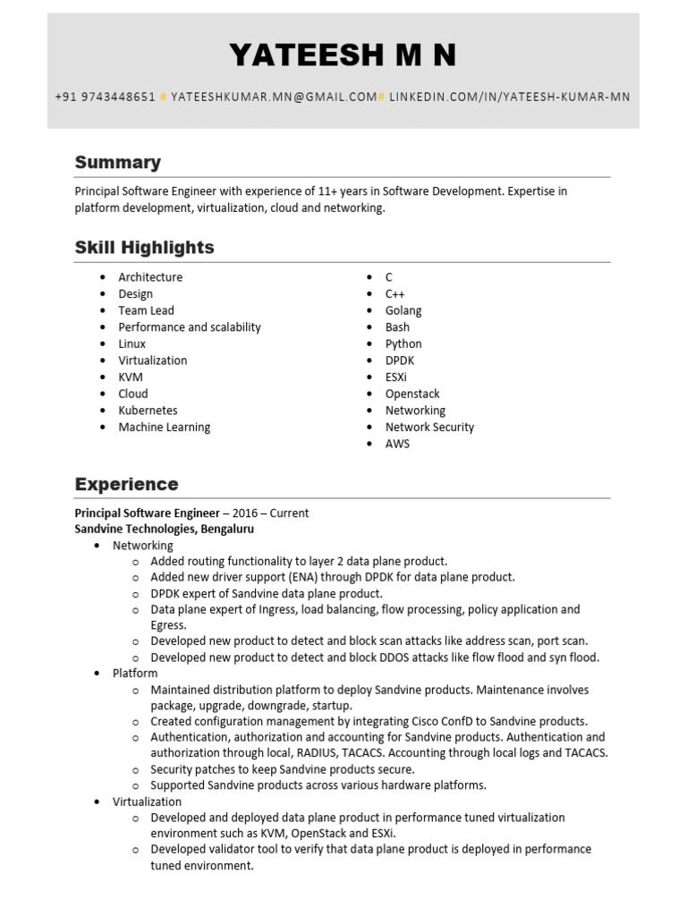 Principal Software Engineer Profile | PDF | Cloud Computing | Open Stack