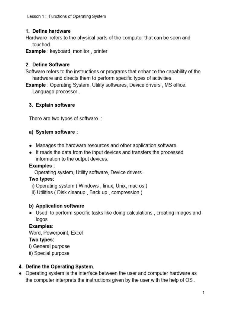 Lesson1 - Functions of OS - 240624 - 191524 | PDF | Operating System ...