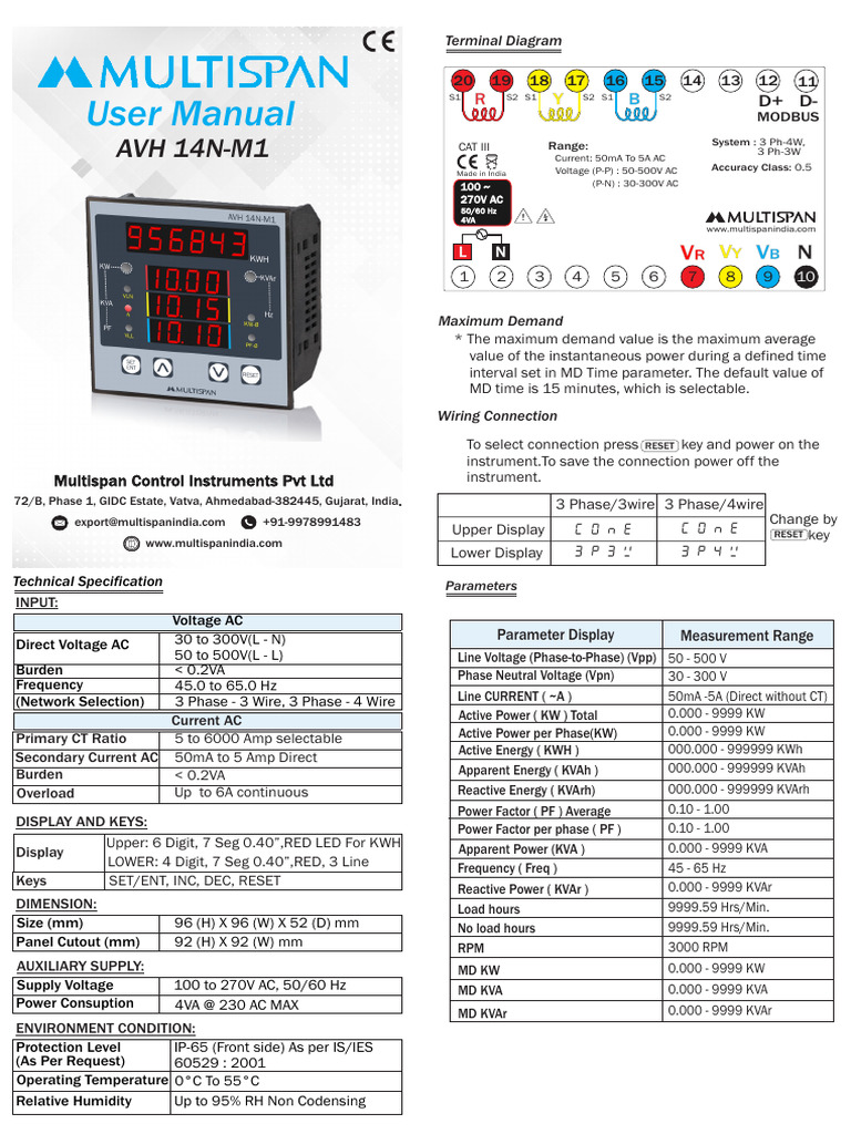 Modbus Three Phase Power Analyzer Manual | PDF | Manufactured Goods ...