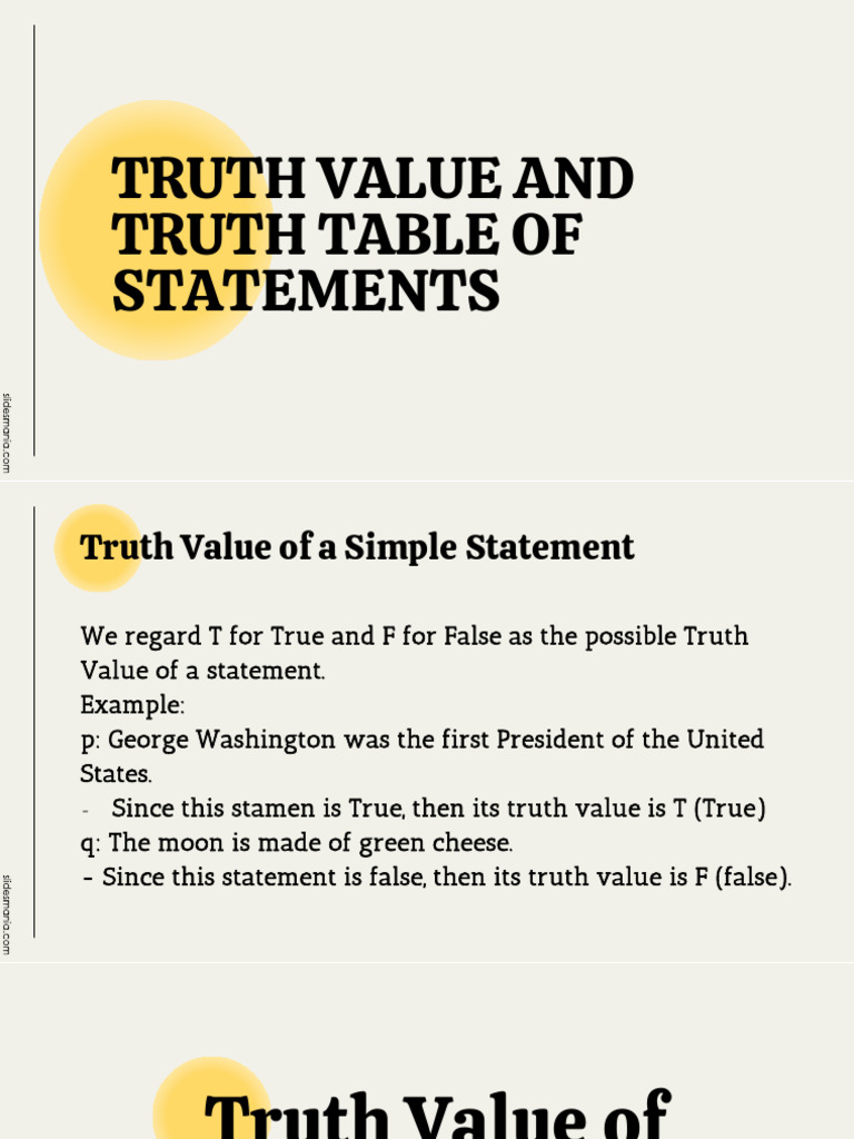 Truth Value and Truth Table Guide | PDF | Mathematics | Semiotics