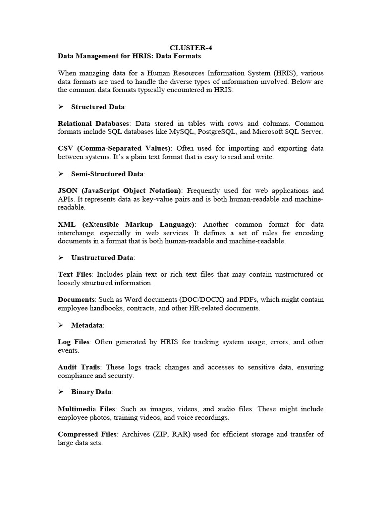 HRIS Data Management Formats Guide | PDF | Workforce Productivity ...