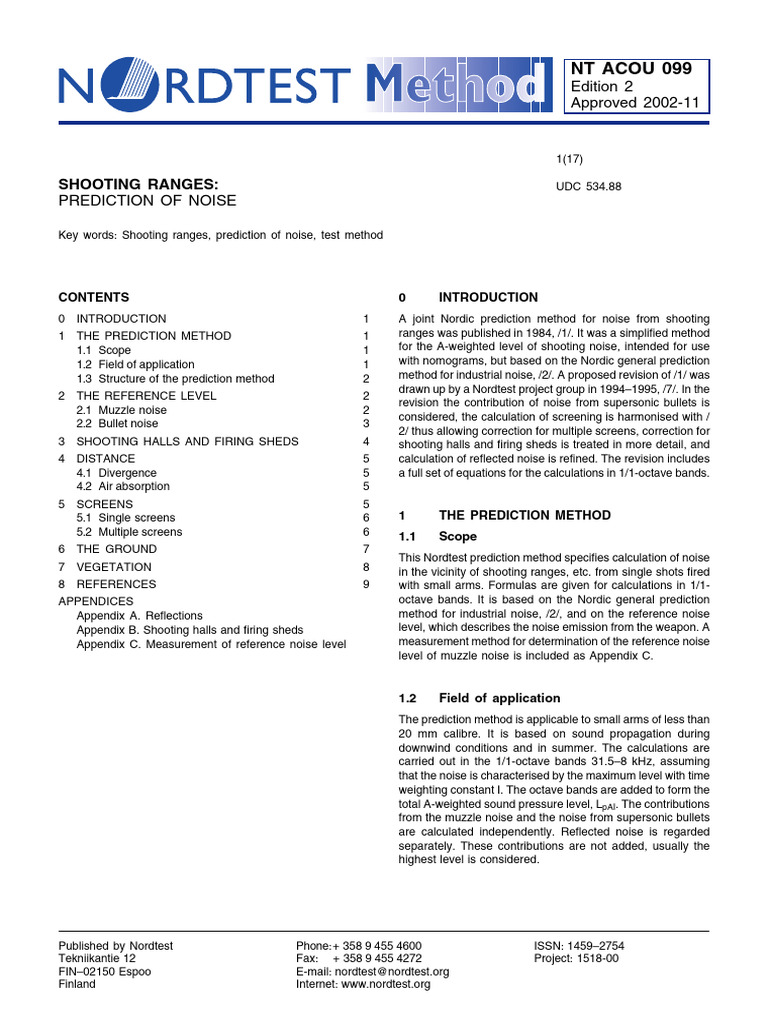 NT acou 099_Shooting ranges_Prediction of noise_Nordtest Method ...