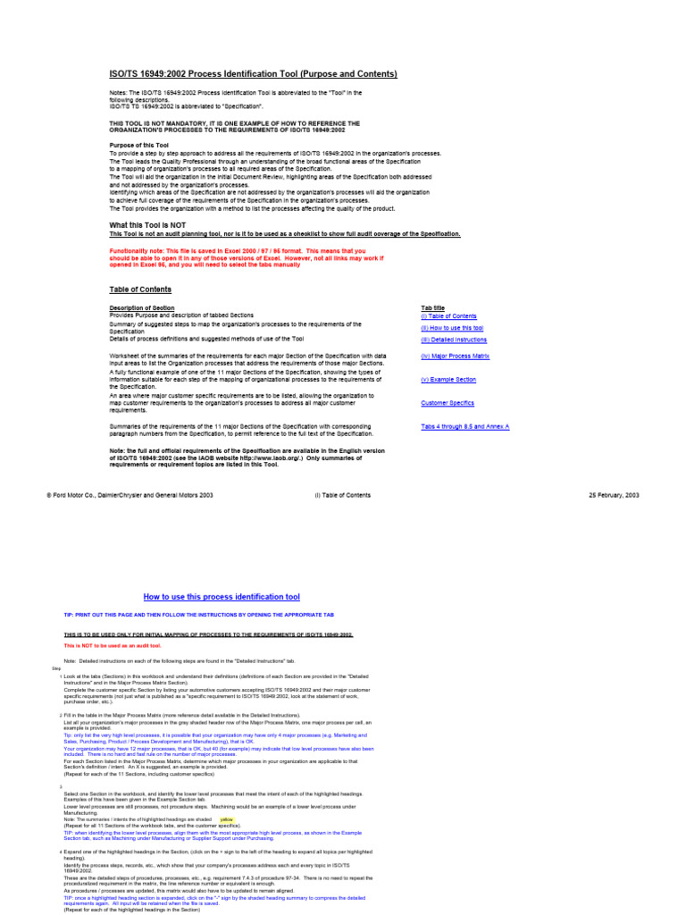 AIAG Process Identification Tool95-2000 | Download Free PDF