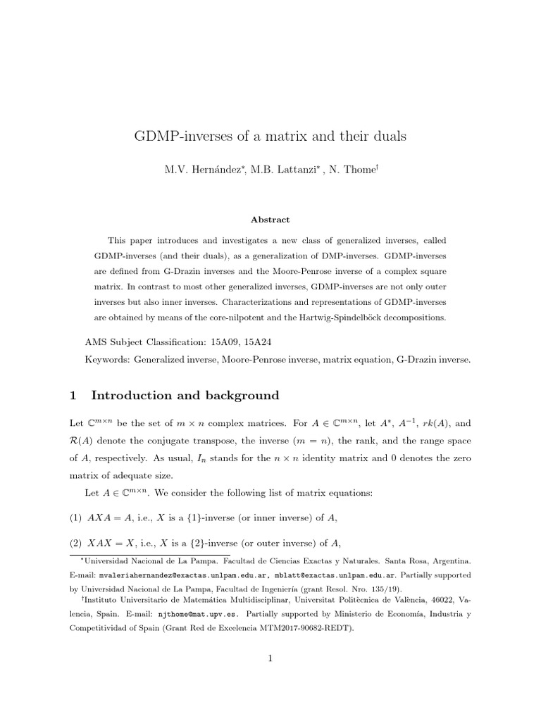 GDMP-inverses of A Matrix and Their Duals | PDF | Matrix (Mathematics ...