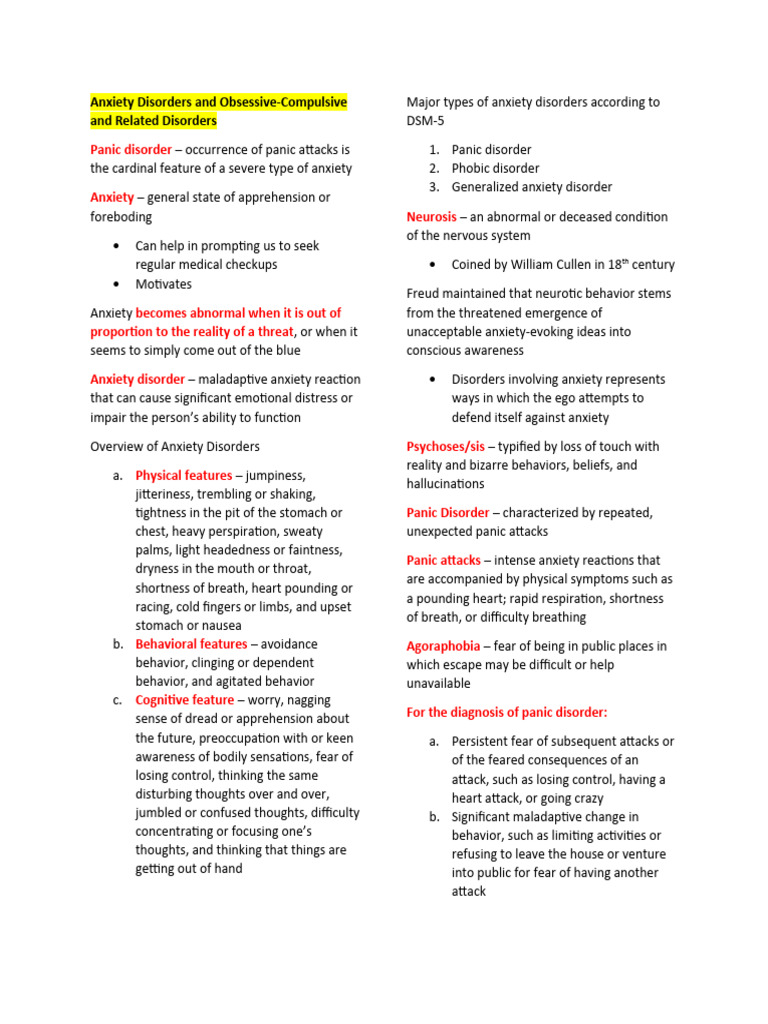 Week 4 - Anxiety Disorders and Obsessive | PDF | Phobia | Anxiety