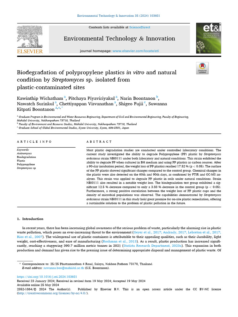 Biodegrading Polypropylene Plastics | PDF | Plastic | Biodegradation