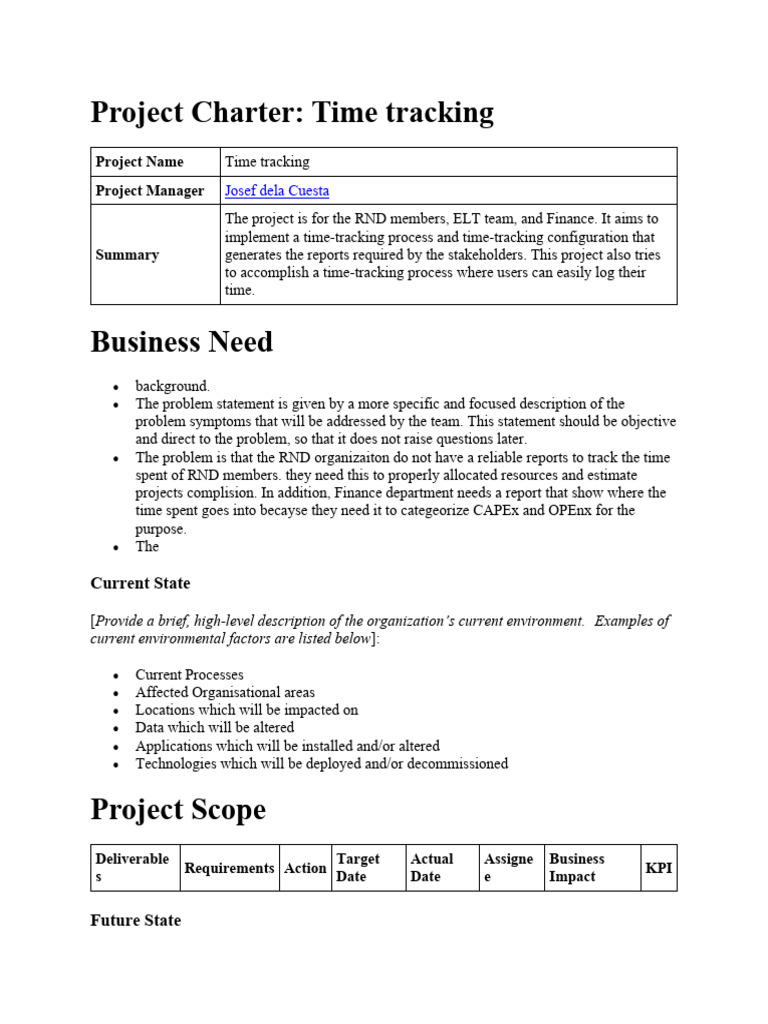 Time Tracking Project Charter Overview | PDF | Project Management ...
