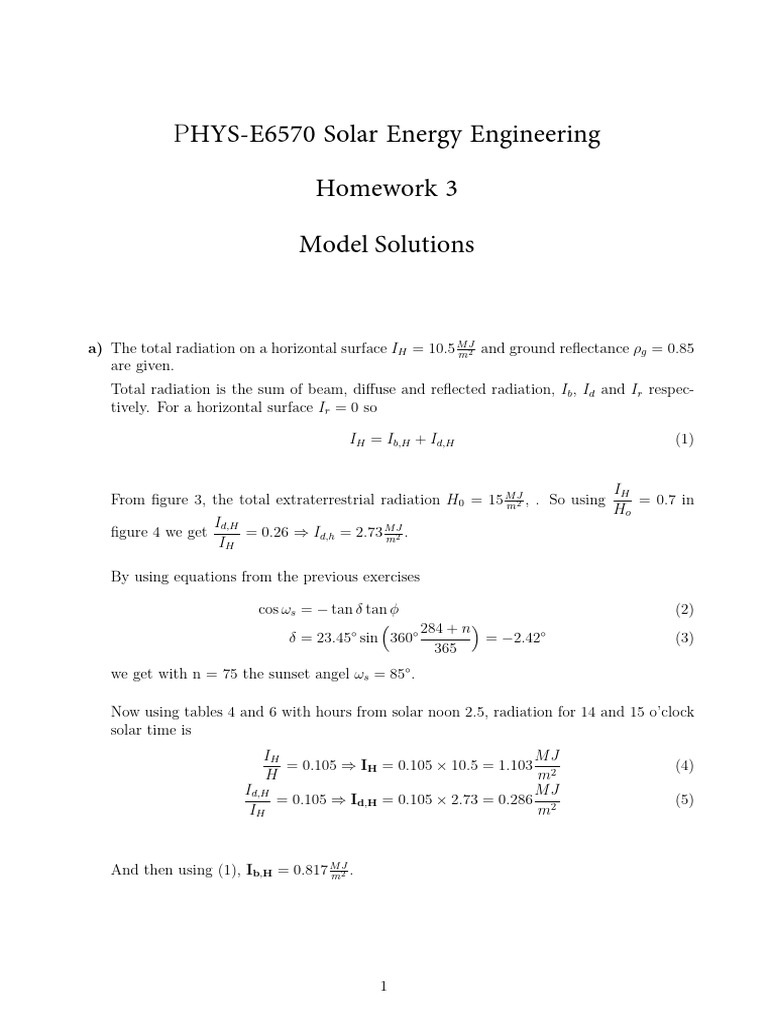Solar Radiation Calculation Solutions | PDF | Physical Sciences | Physics