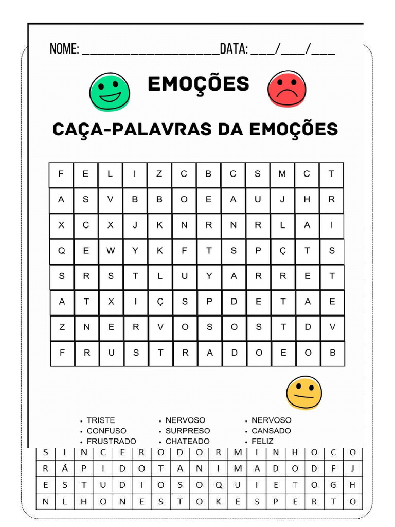 caca palavras infantil emoções | PDF