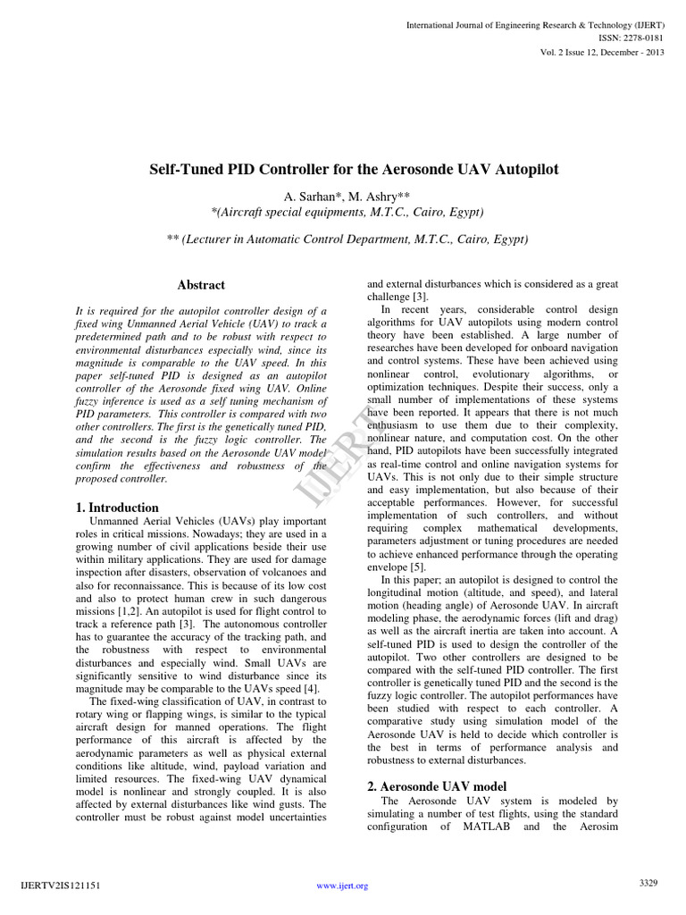 Self-Tuning PID for Aerosonde UAV Autopilot | PDF | Control Theory ...