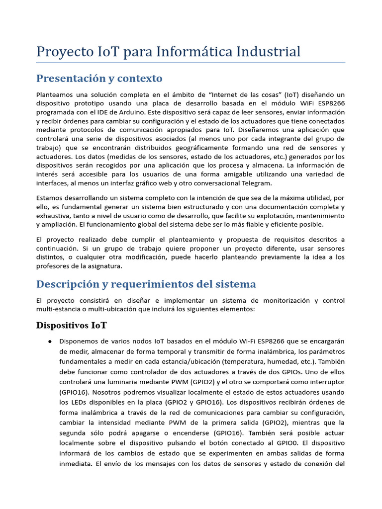 Proyecto IoT: Control y Monitorización | PDF | Internet de las Cosas ...