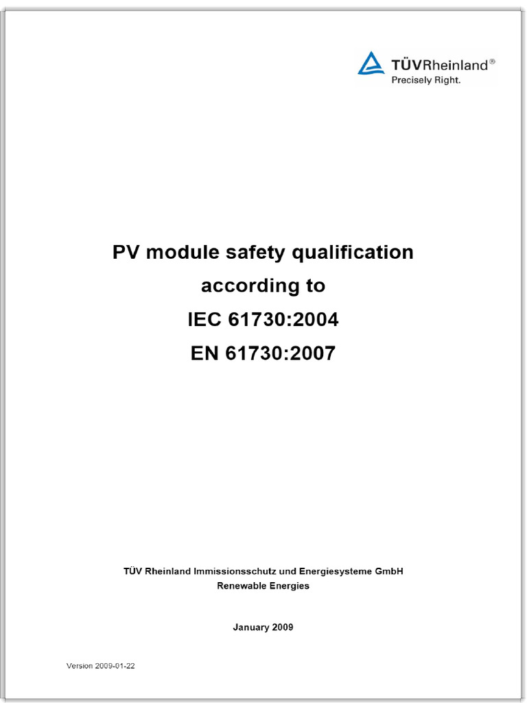 PV Module Safety Qualification According To IEC 61730 - 2004 EN 61730 ...