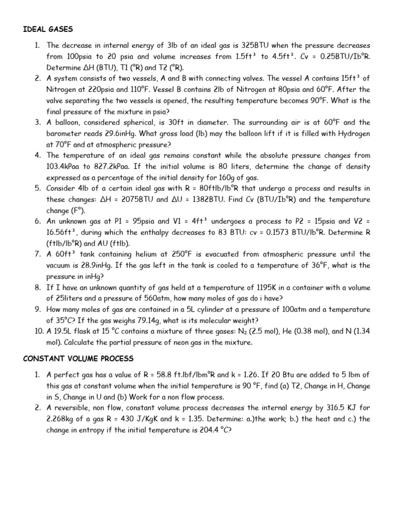 IDEAL GASES Ques | PDF | Gases | Temperature