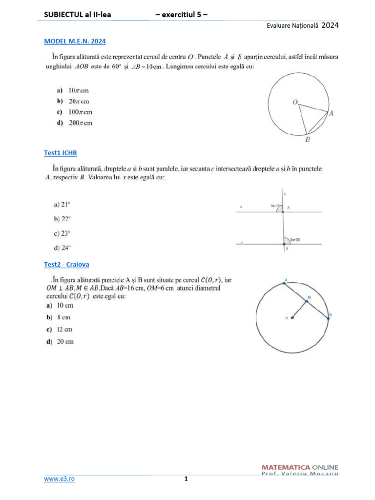 100 Subiecte Matematica I, II, III, IV, V, VI - LISTAT | PDF