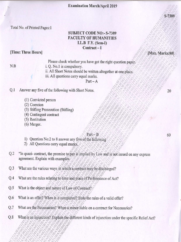 LL.B Examination Questions Overview | PDF